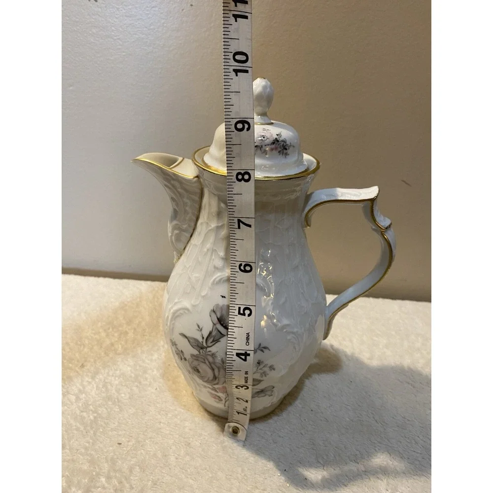 Rosenthal‎ Germany Grey Rose Gold Trim Coffee Pot 9.5